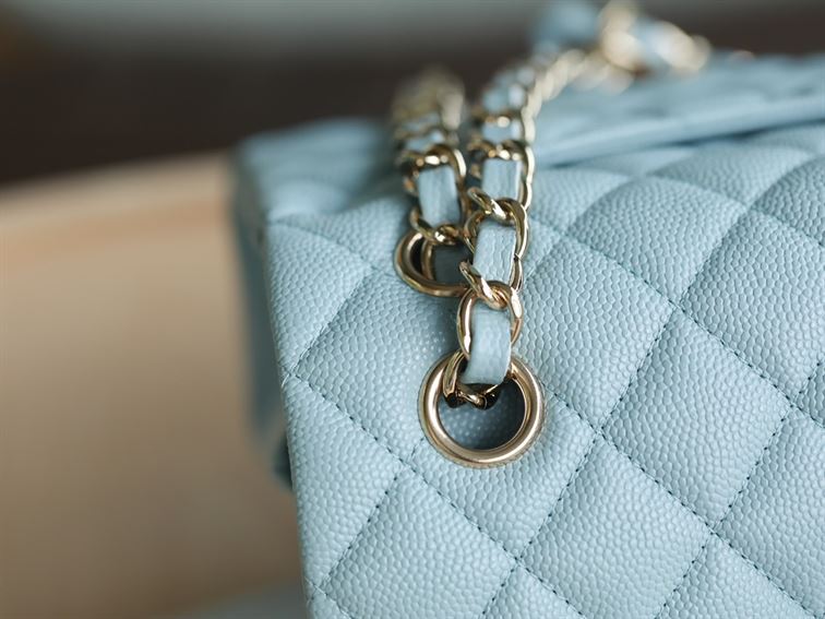 Chanel Small Double Flap Bag Light Blue Caviar Leather Light Gold Hardware - CB038
