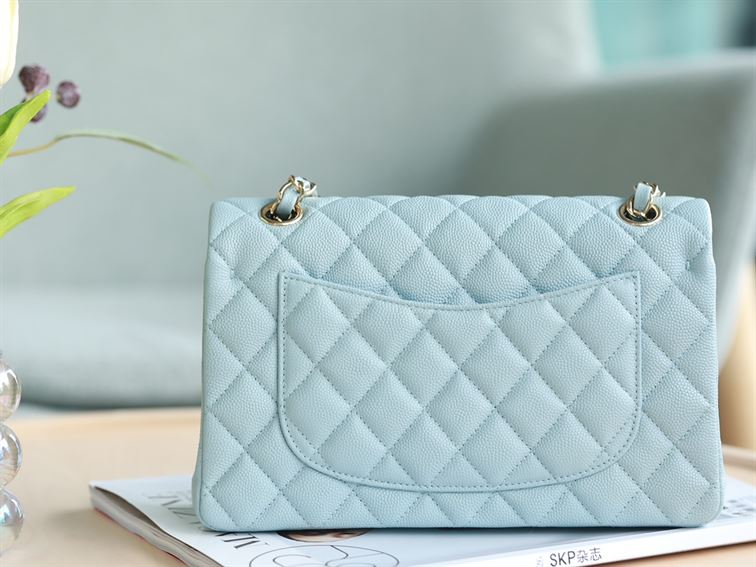 Chanel Small Double Flap Bag Light Blue Caviar Leather Light Gold Hardware - CB038