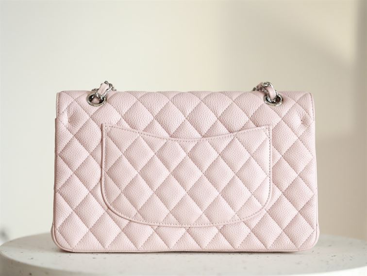 Classic Medium Double Flap Rose Clair Quilted Caviar silver hardware - CB040