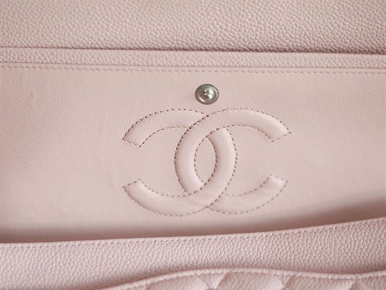 Classic Medium Double Flap Rose Clair Quilted Caviar silver hardware - CB040