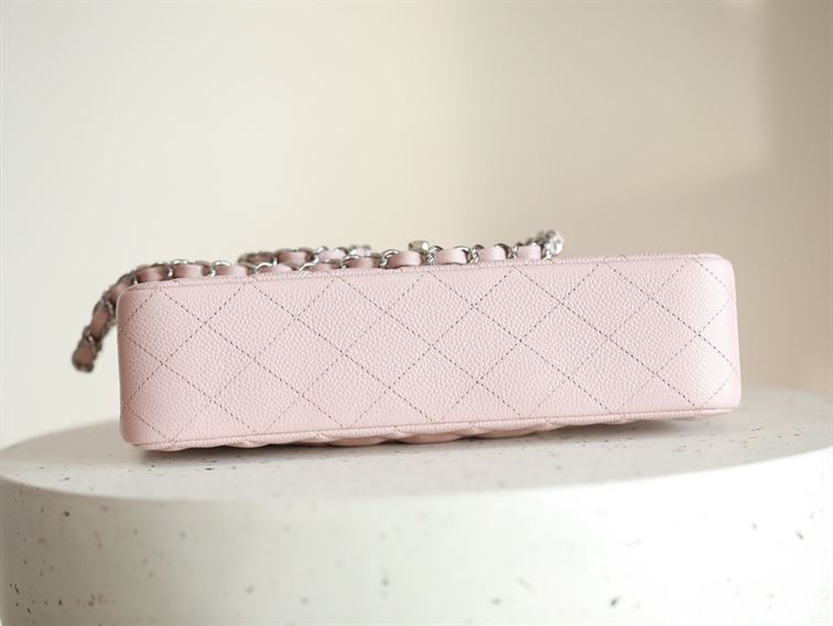 Classic Medium Double Flap Rose Clair Quilted Caviar silver hardware - CB040