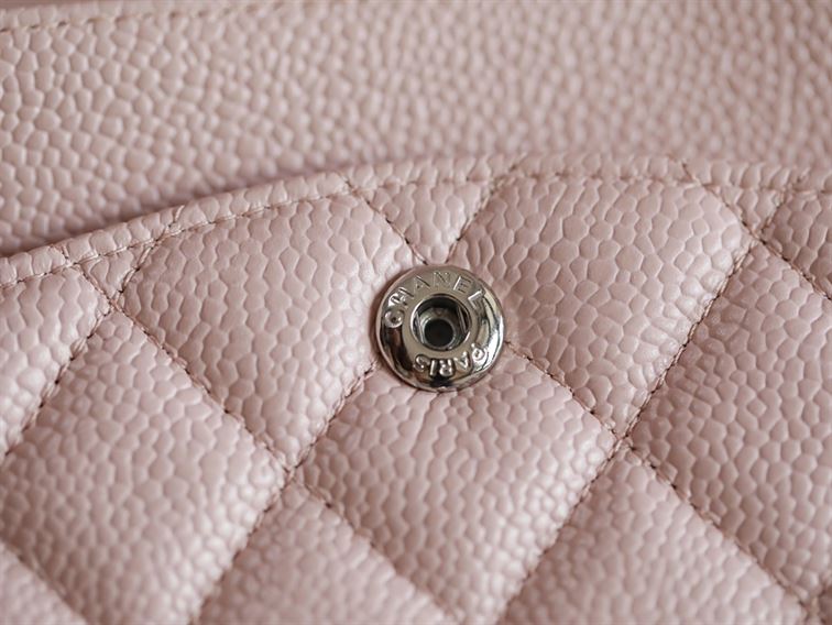 Classic Medium Double Flap Rose Clair Quilted Caviar silver hardware - CB040