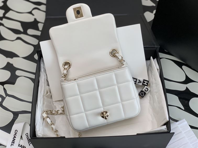 Mini Flap Bag Lambskin Gold-Tone Metal White - CB034