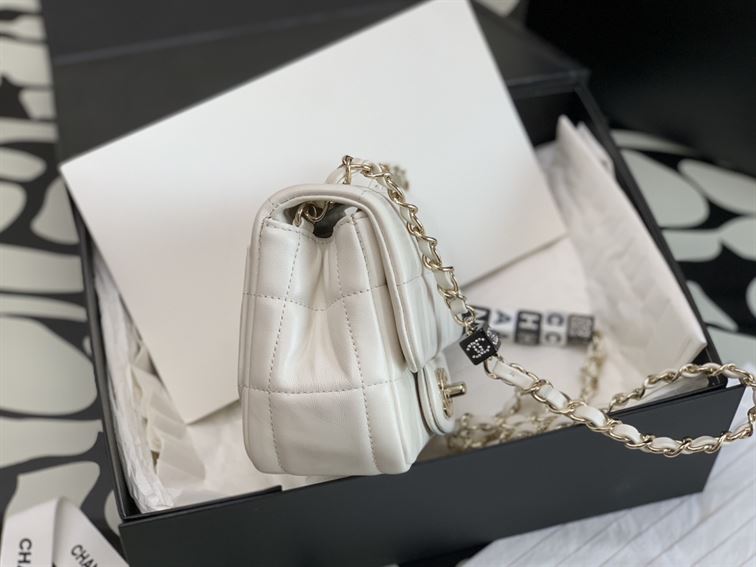 Mini Flap Bag Lambskin Gold-Tone Metal White - CB034