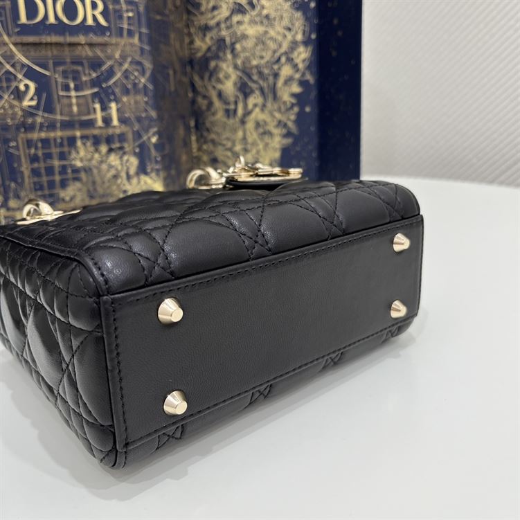 Mini Lady Dior Bag Black Cannage Lambskin Gold Hardware - DB061