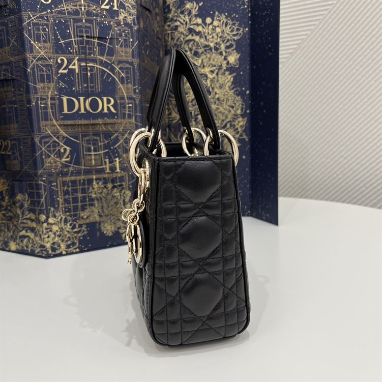 Mini Lady Dior Bag Black Cannage Lambskin Gold Hardware - DB061