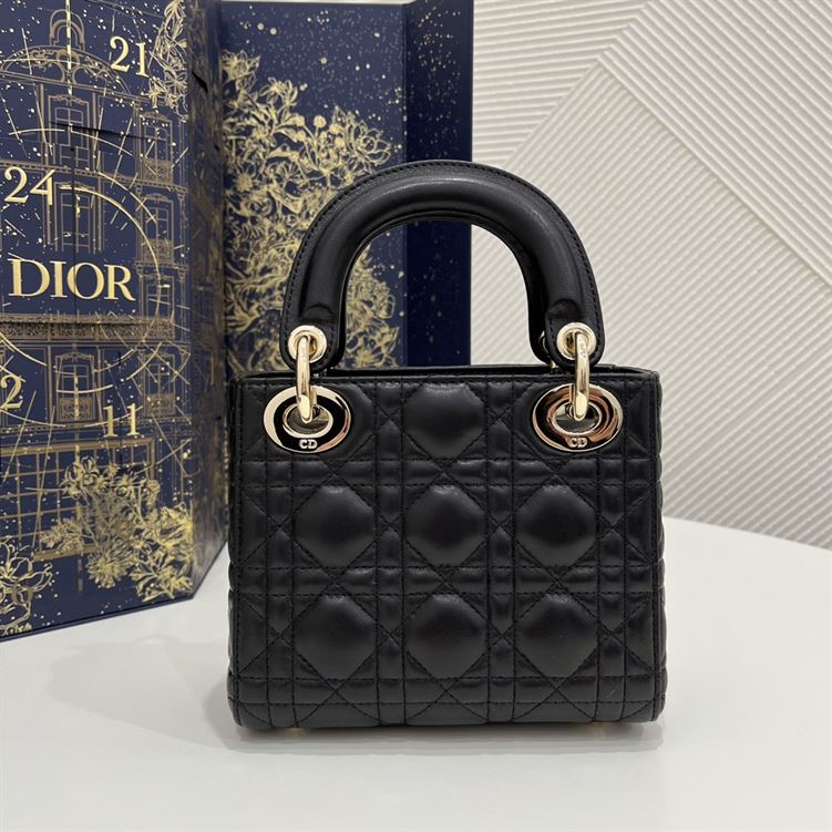 Mini Lady Dior Bag Black Cannage Lambskin Gold Hardware - DB061