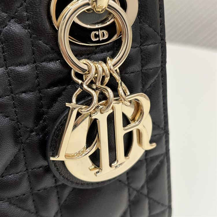 Mini Lady Dior Bag Black Cannage Lambskin Gold Hardware - DB061
