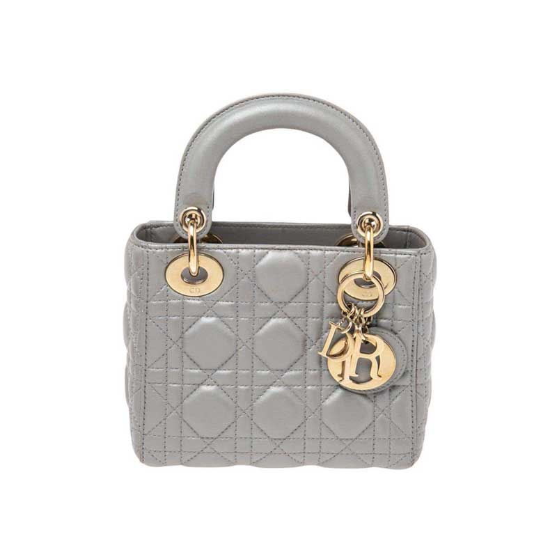 Mini Lady Dior Bag Grey Cannage Leather Gold Hardware - DB058