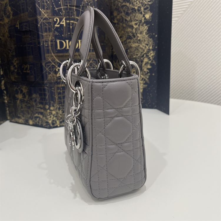 Mini Lady Dior Bag Grey Cannage Leather Silver Hardware - DB059