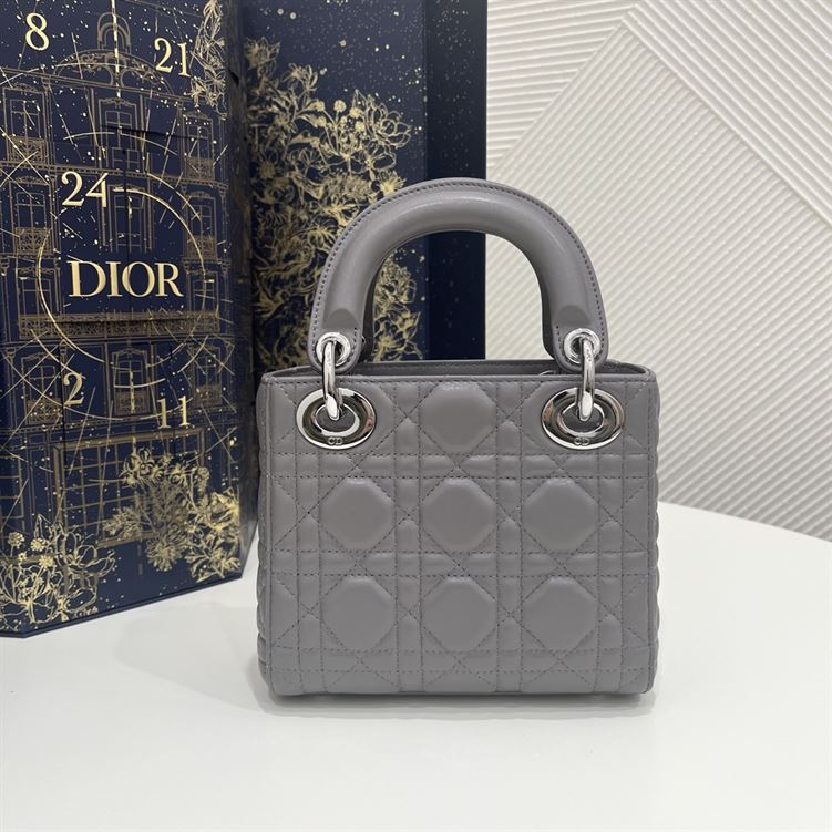 Mini Lady Dior Bag Grey Cannage Leather Silver Hardware - DB059