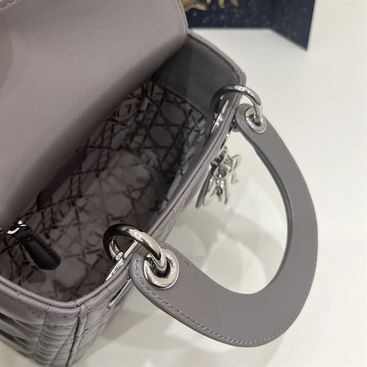 Mini Lady Dior Bag Grey Cannage Leather Silver Hardware - DB059