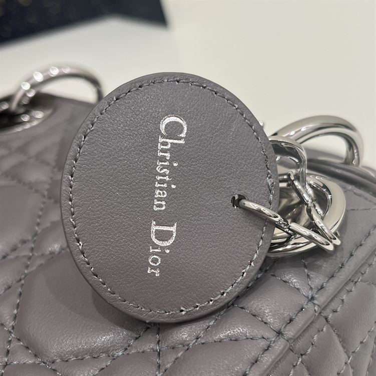 Mini Lady Dior Bag Grey Cannage Leather Silver Hardware - DB059