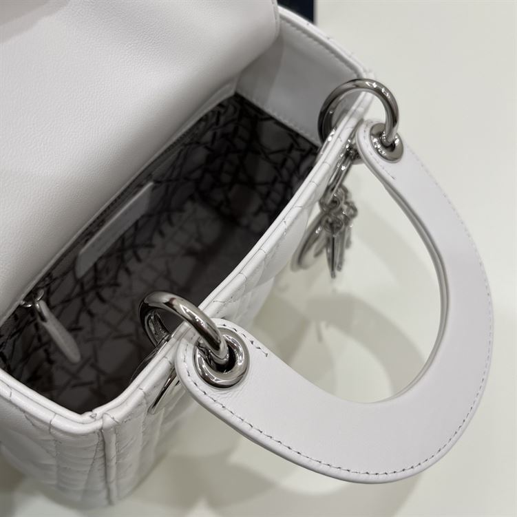 Mini Lady Dior Bag Latte Cannage Lambskin Silver Hardware - DB060