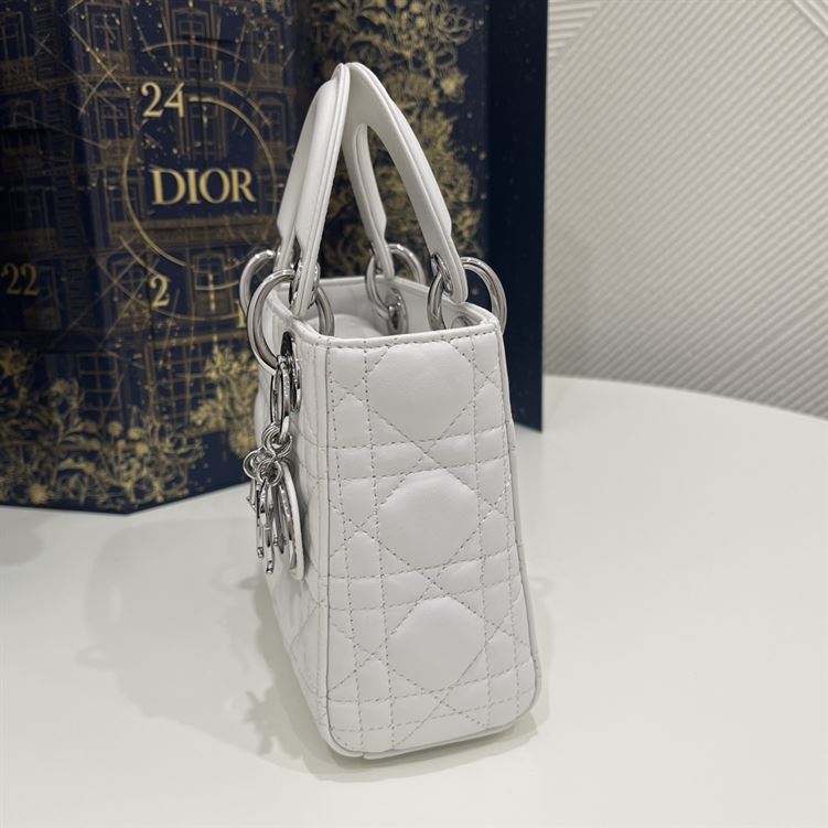 Mini Lady Dior Bag Latte Cannage Lambskin Silver Hardware - DB060