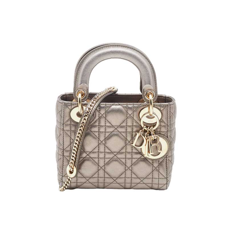 Mini Lady Dior Bag Metallic Grey Cannage Leather - DB056