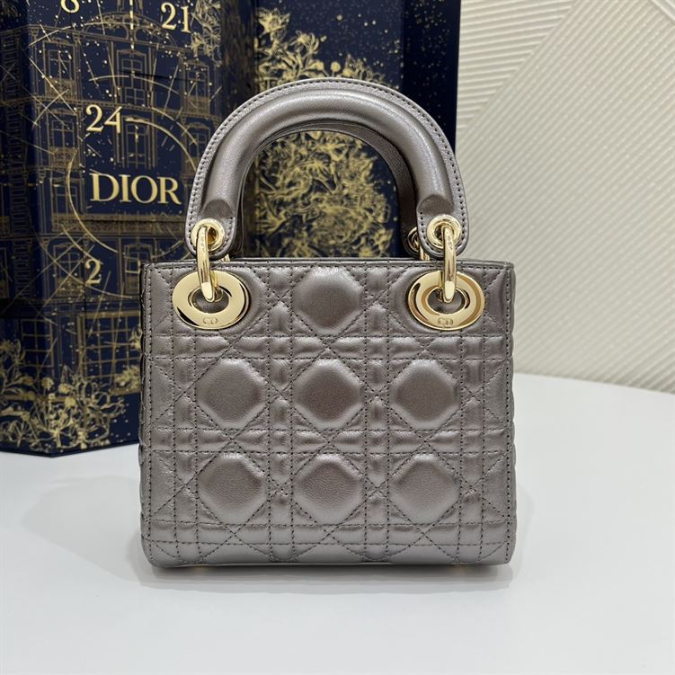 Mini Lady Dior Bag Metallic Grey Cannage Leather - DB056