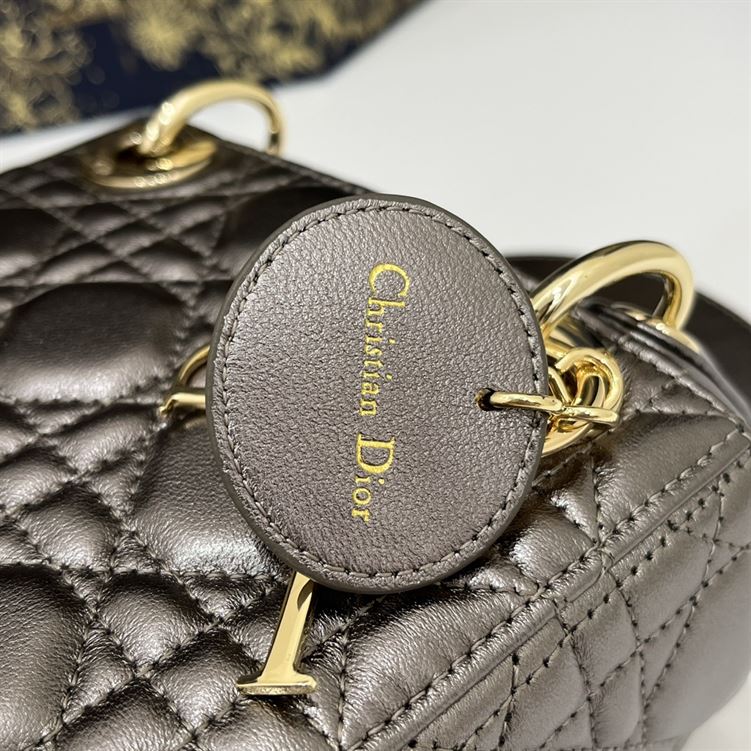 Mini Lady Dior Bag Metallic Grey Cannage Leather - DB056