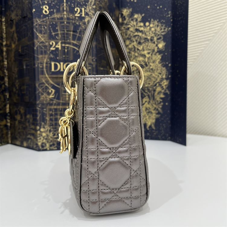 Mini Lady Dior Bag Metallic Grey Cannage Leather - DB056