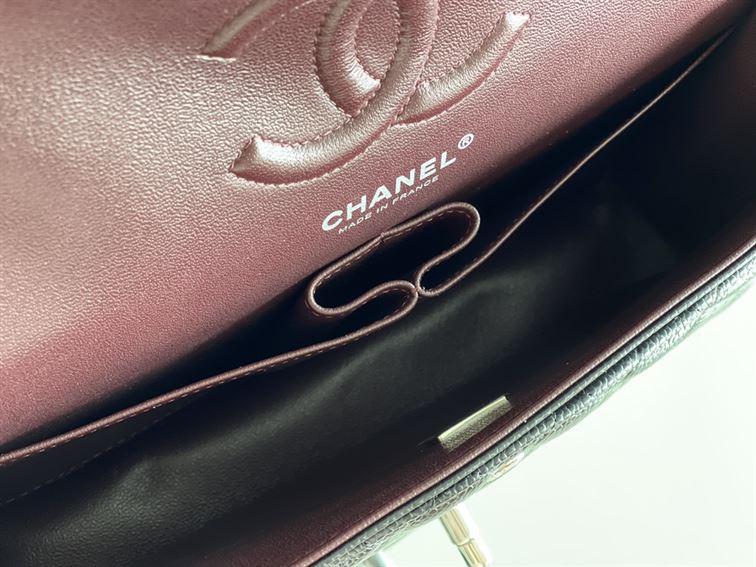 Quilted Caviar Leather Silver-tone Black Classic Double Flap Bag - CB036