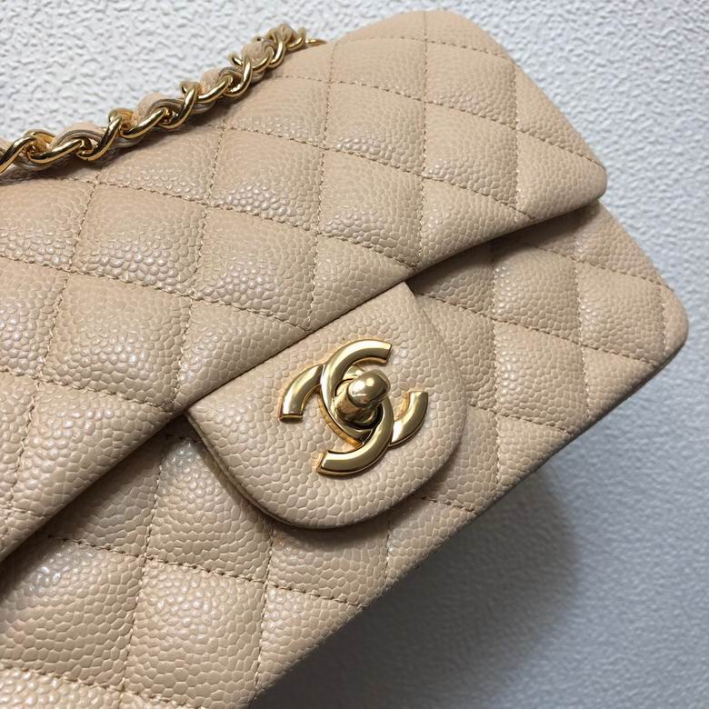 Small Classic Double Flap bag beige caviar leather - CB028