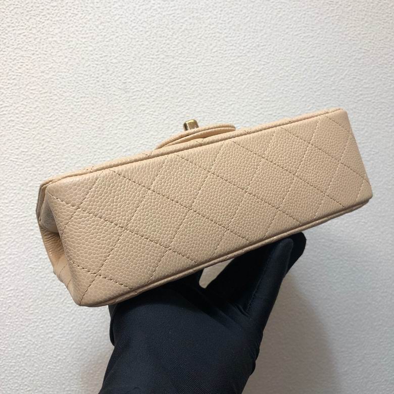 Small Classic Double Flap bag beige caviar leather - CB028