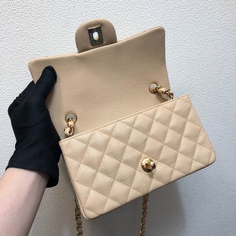 Small Classic Double Flap bag beige caviar leather - CB028