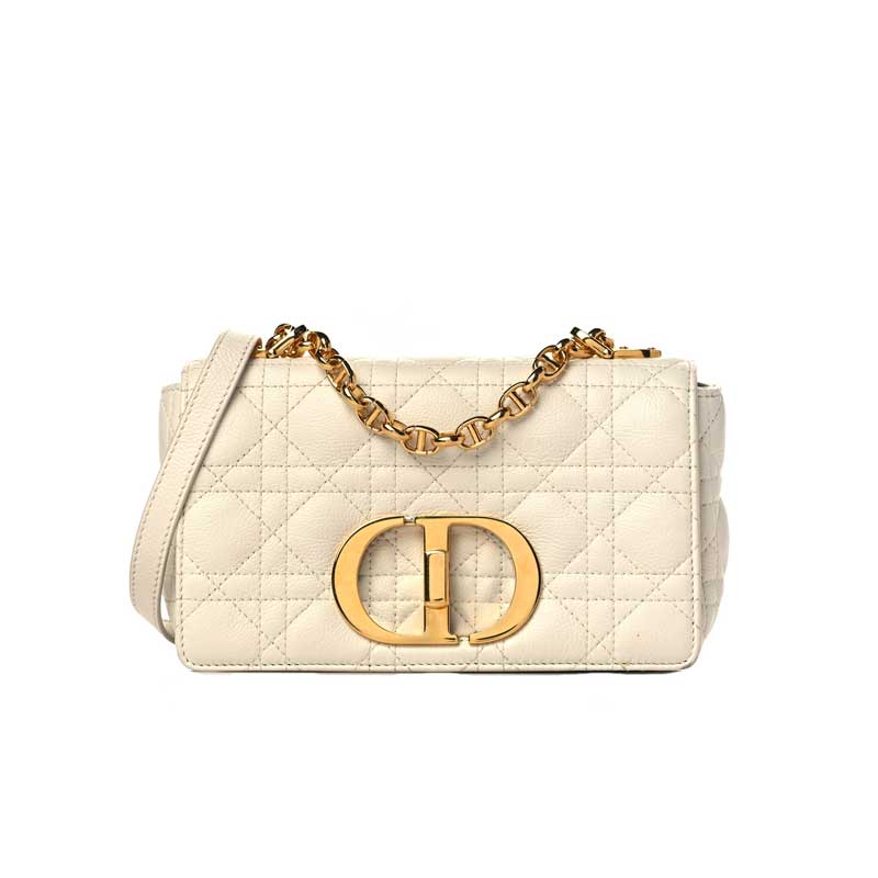 Small Dior Caro Bag Ivory Supple Cannage Calfskin - DB066