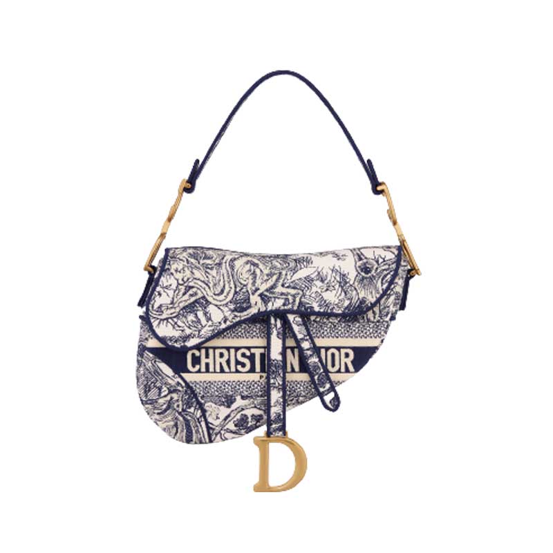 Saddle Bag Blue Toile de Jouy Embroidery - DB074
