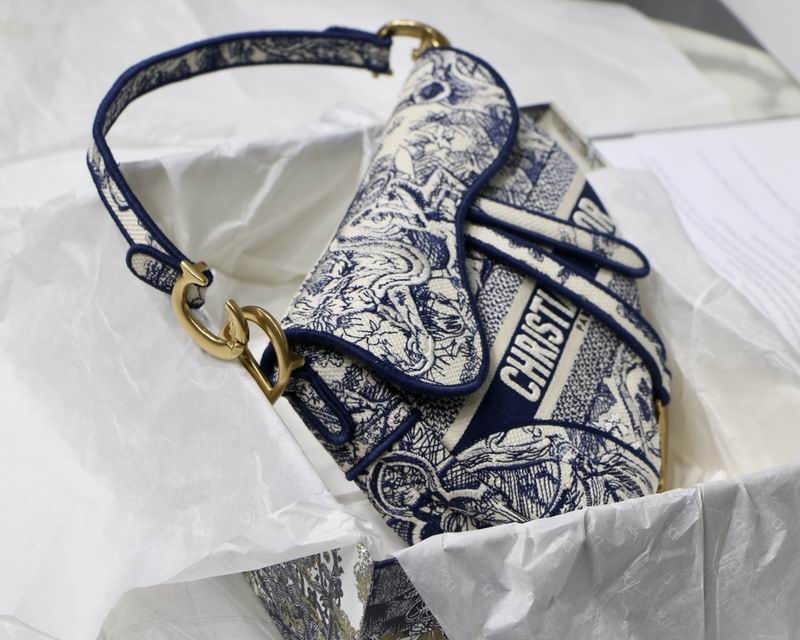 Saddle Bag Blue Toile de Jouy Embroidery - DB074