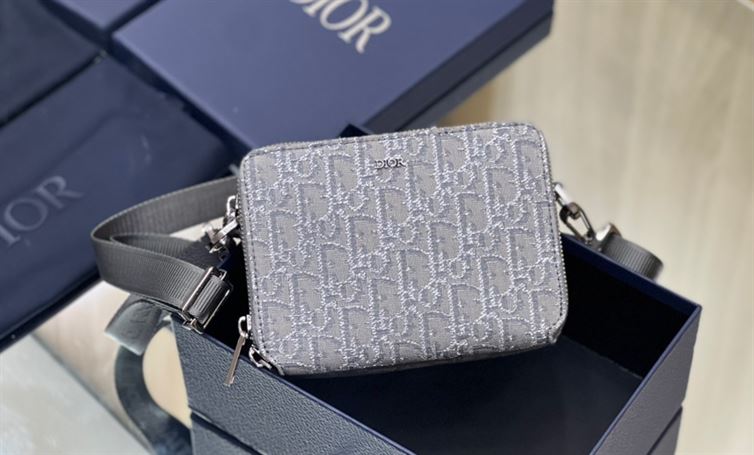Pouch With Strap Ruthenium-Colored Dior Oblique Jacquard - DB100