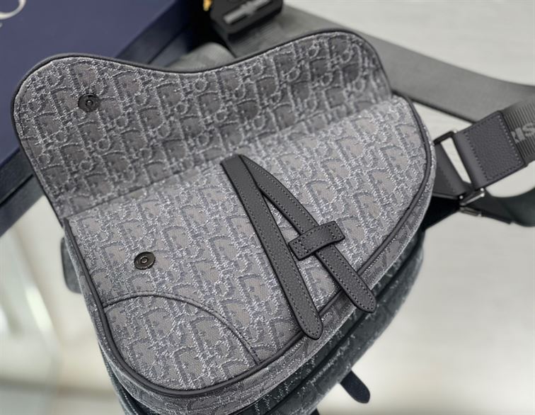 Saddle Bag Ruthenium-Colored Dior Oblique Jacquard - DB097