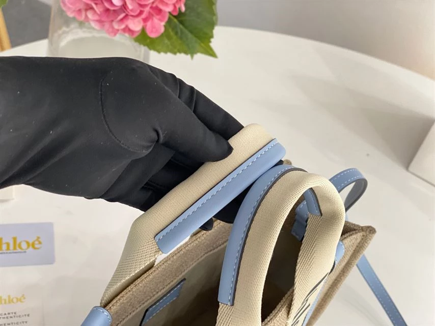 Chloé Small Woody Tote Bag Linen canvas Calfskin With Chloé Logo - MB020