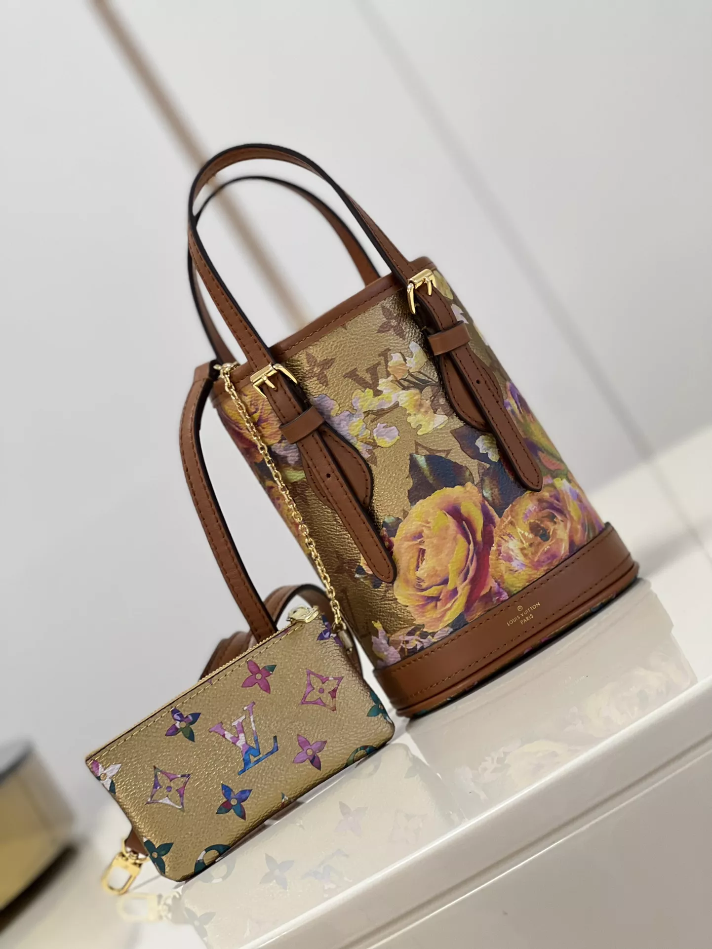 Metallic Monogram LV Garden Nano Bucket Bag Gold