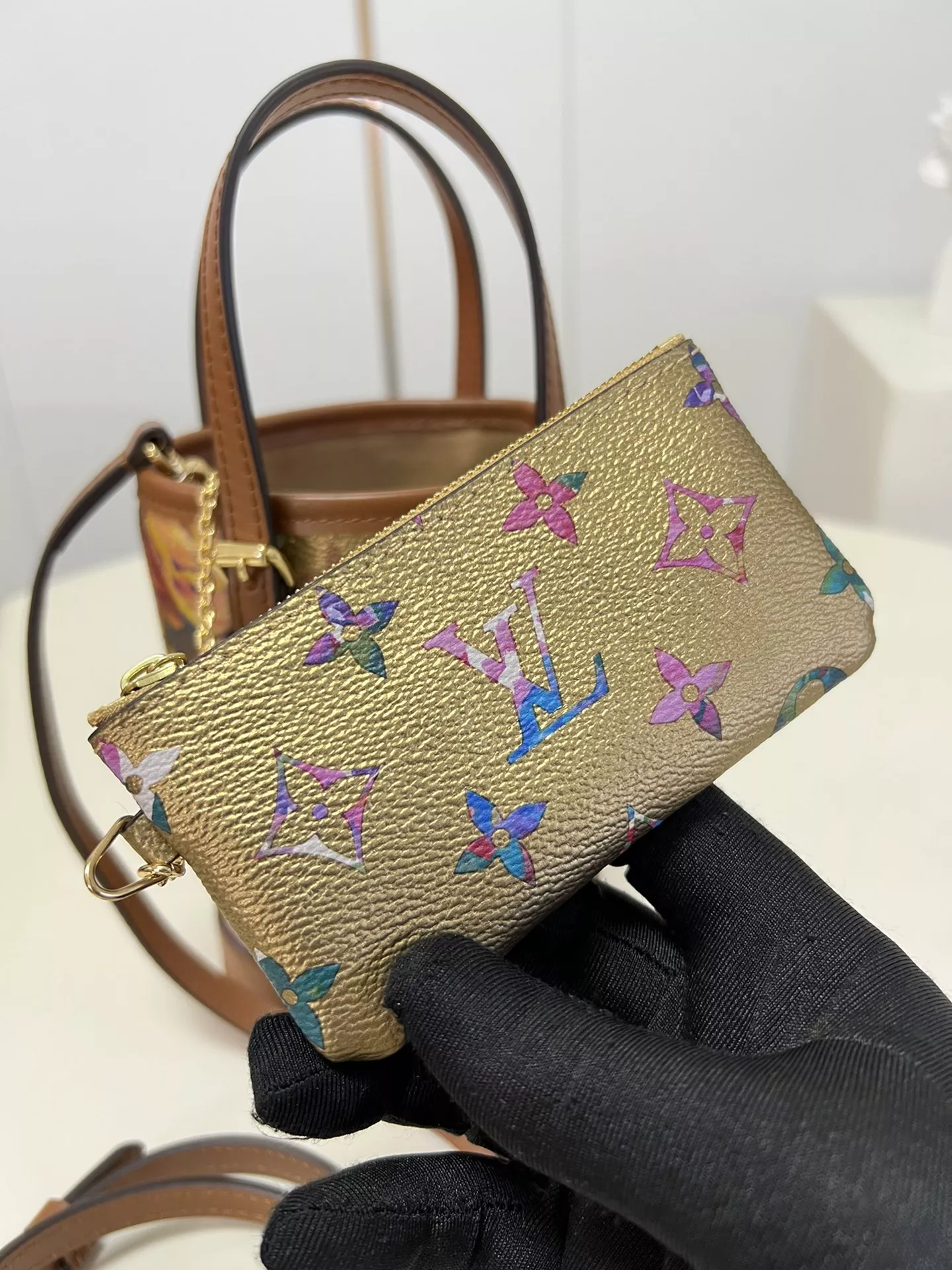 Metallic Monogram LV Garden Nano Bucket Bag Gold