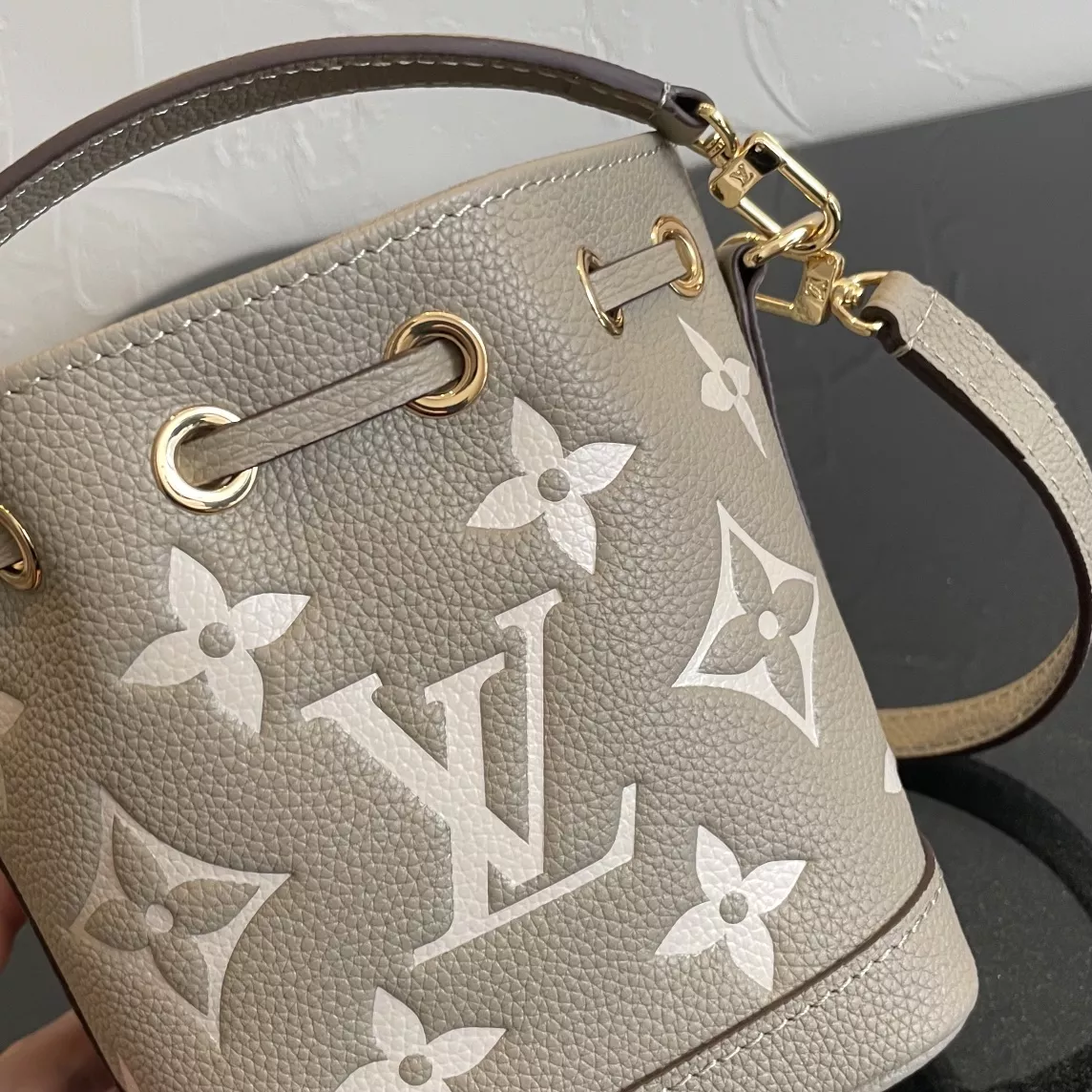 Nano Noé Tourterelle Gray / Cream Bicolor Monogram Empreinte Leather