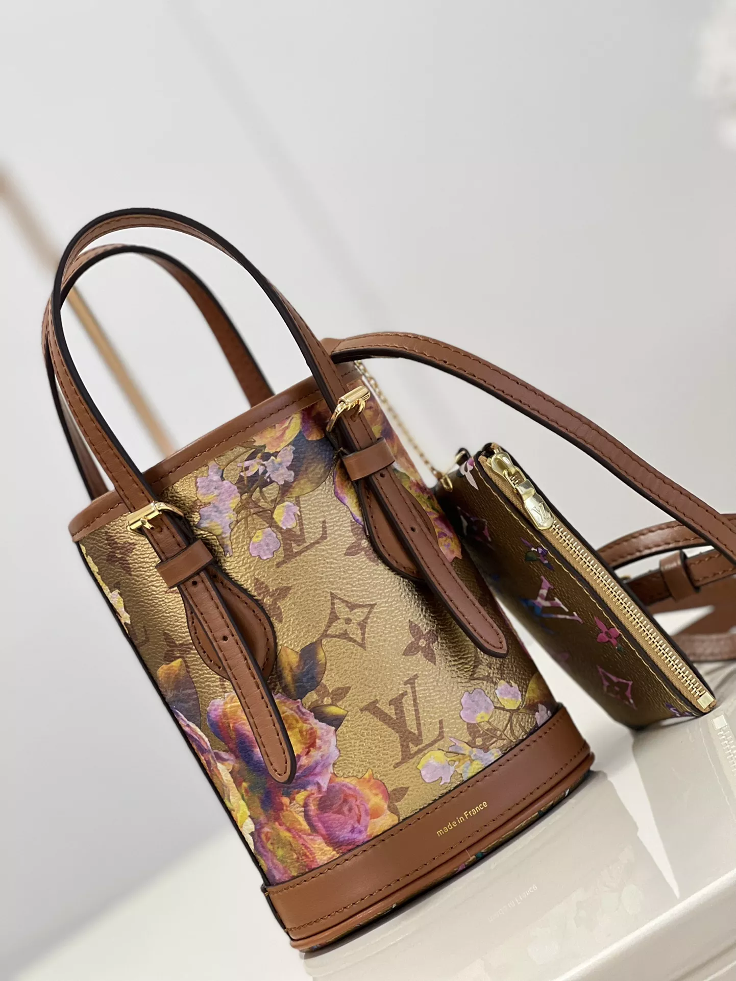 Metallic Monogram LV Garden Nano Bucket Bag Gold