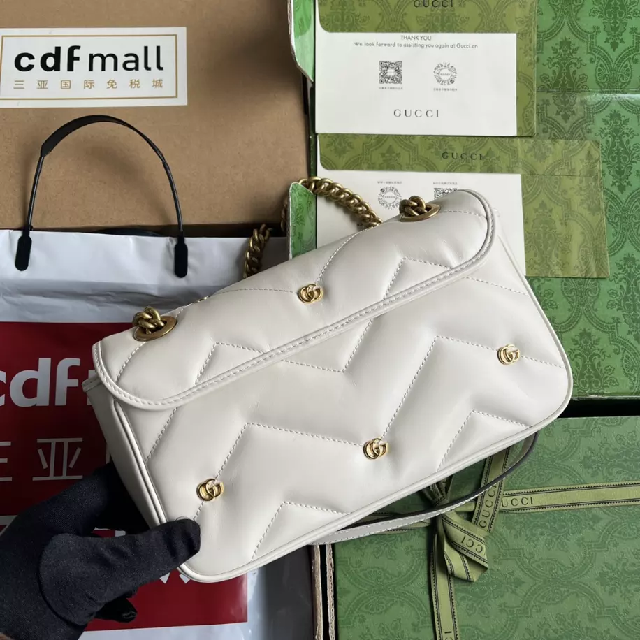 GG Marmont Small Shoulder Bag In White Leather - GB214