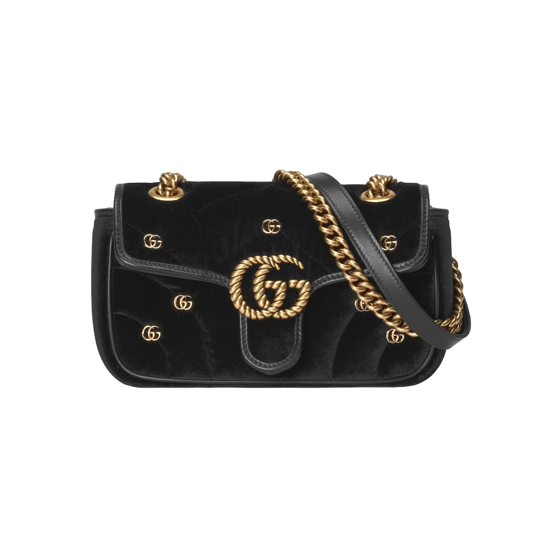 GG Marmont small shoulder bag in Black Velvet  - GB216