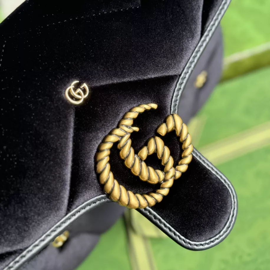 GG Marmont small shoulder bag in Black Velvet  - GB216
