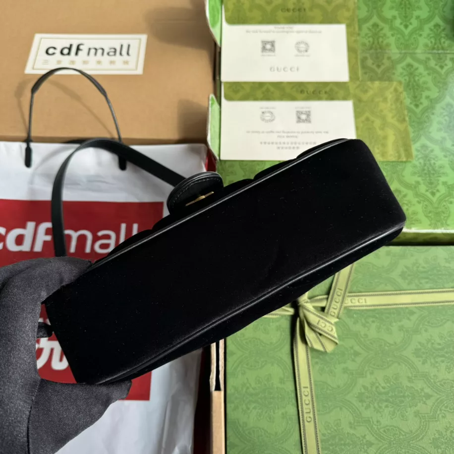 GG Marmont small shoulder bag in Black Velvet  - GB216