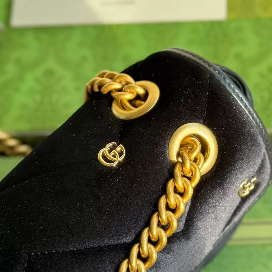 GG Marmont small shoulder bag in Black Velvet  - GB216