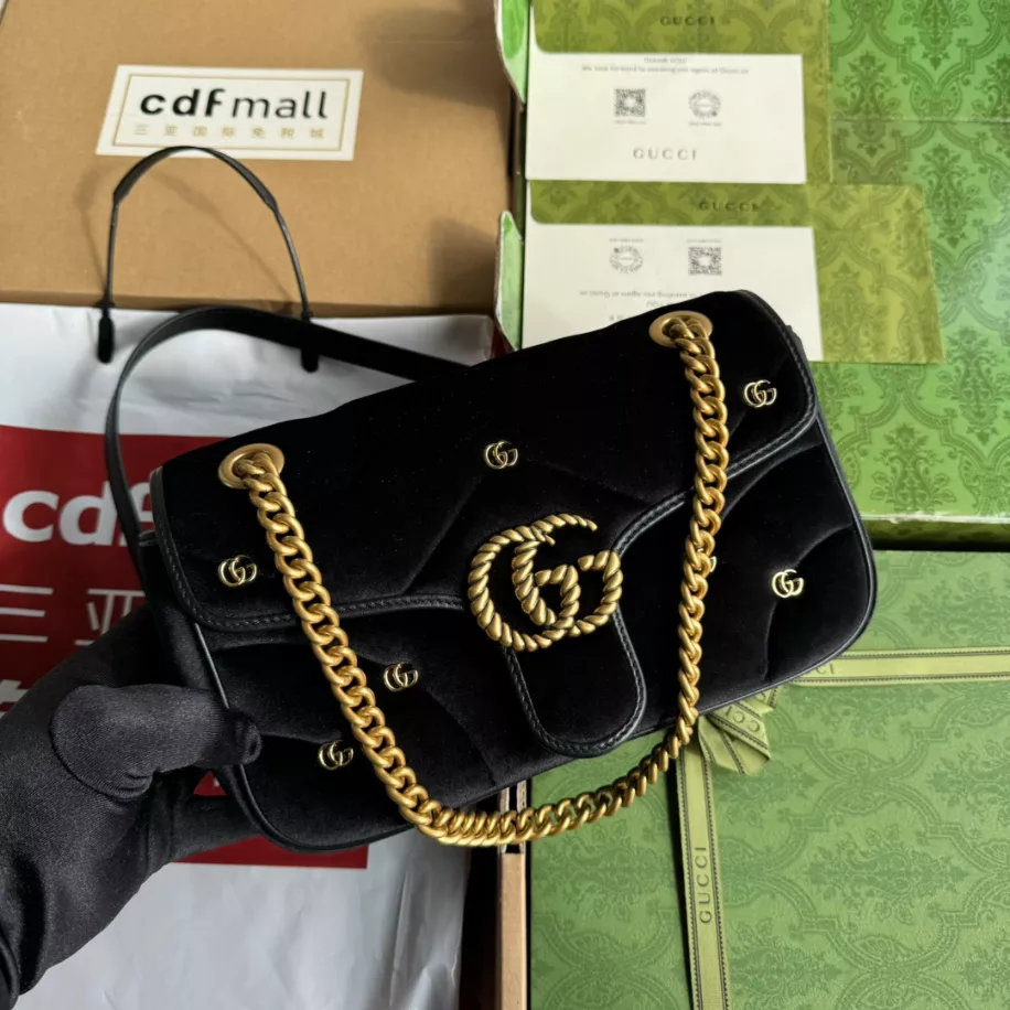 GG Marmont small shoulder bag in Black Velvet  - GB216