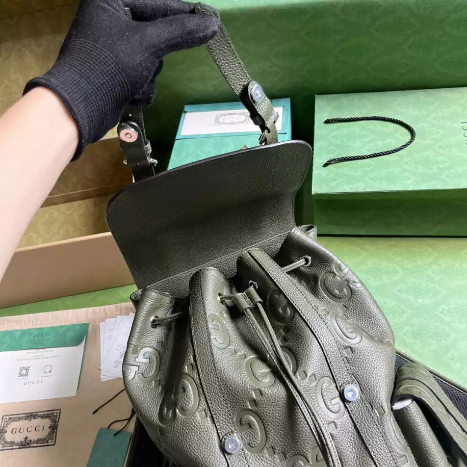 Jumbo GG Backpack in Dark green GG Canvas - GB245