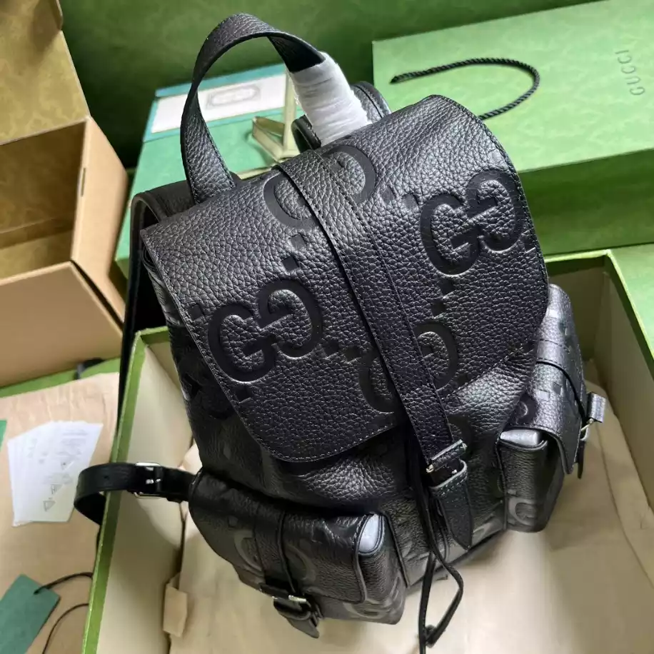 Jumbo GG Small Backpack in Black Leather - GB249