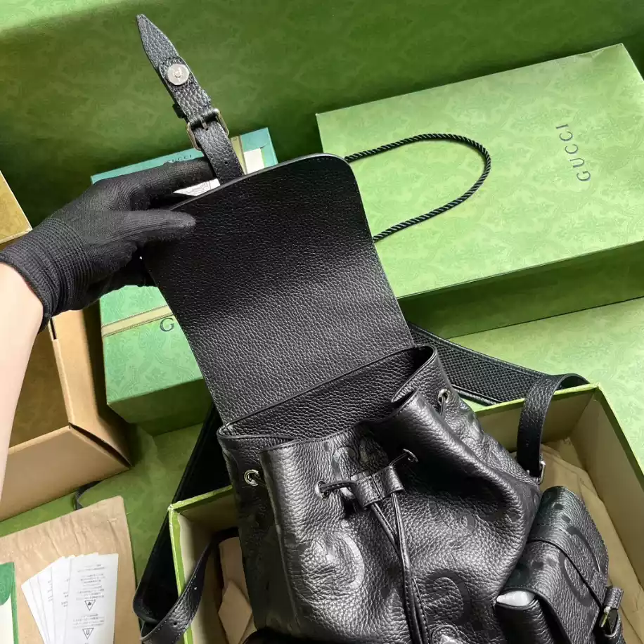Jumbo GG Small Backpack in Black Leather - GB249
