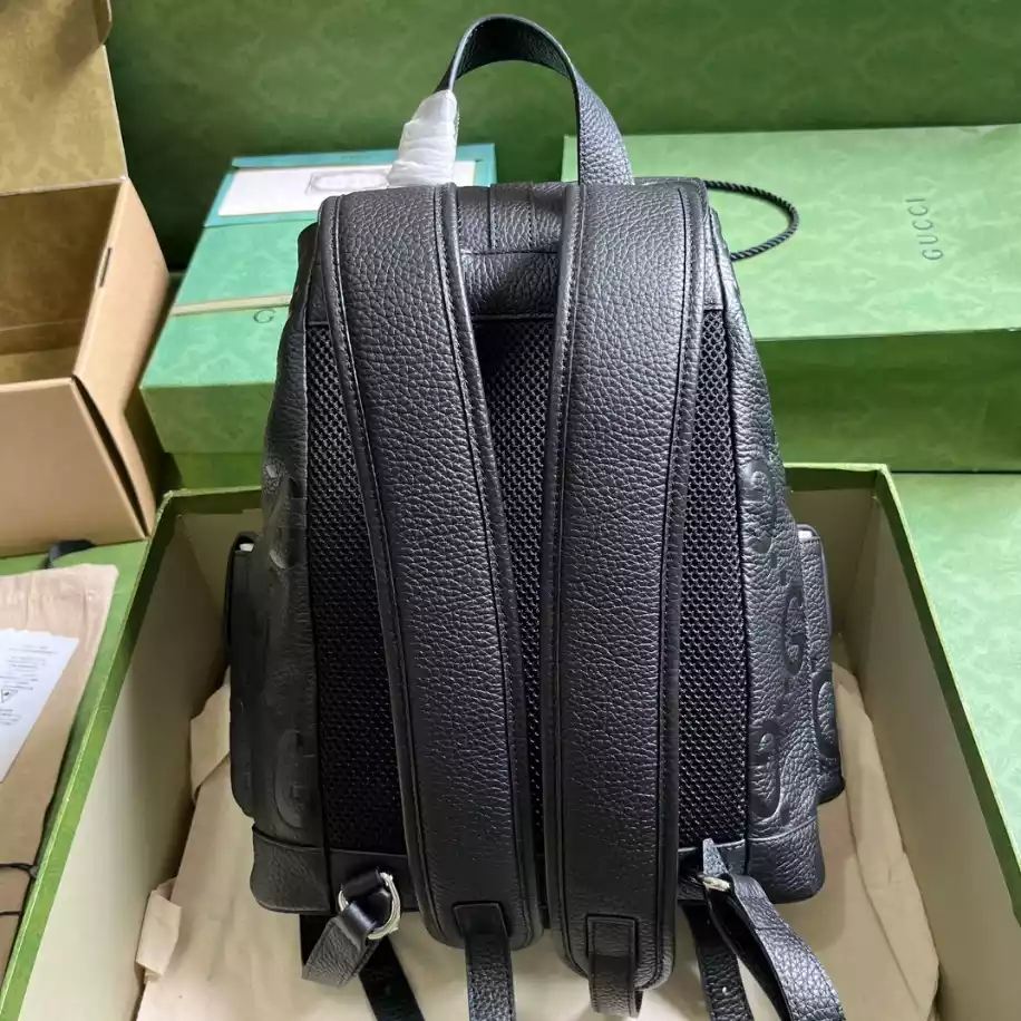 Jumbo GG Small Backpack in Black Leather - GB249