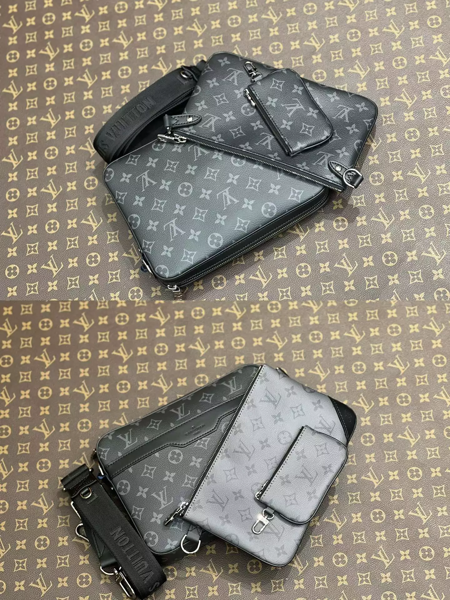 LV Trio Messenger Bag Reverse Monogram Eclipse Canvas Black