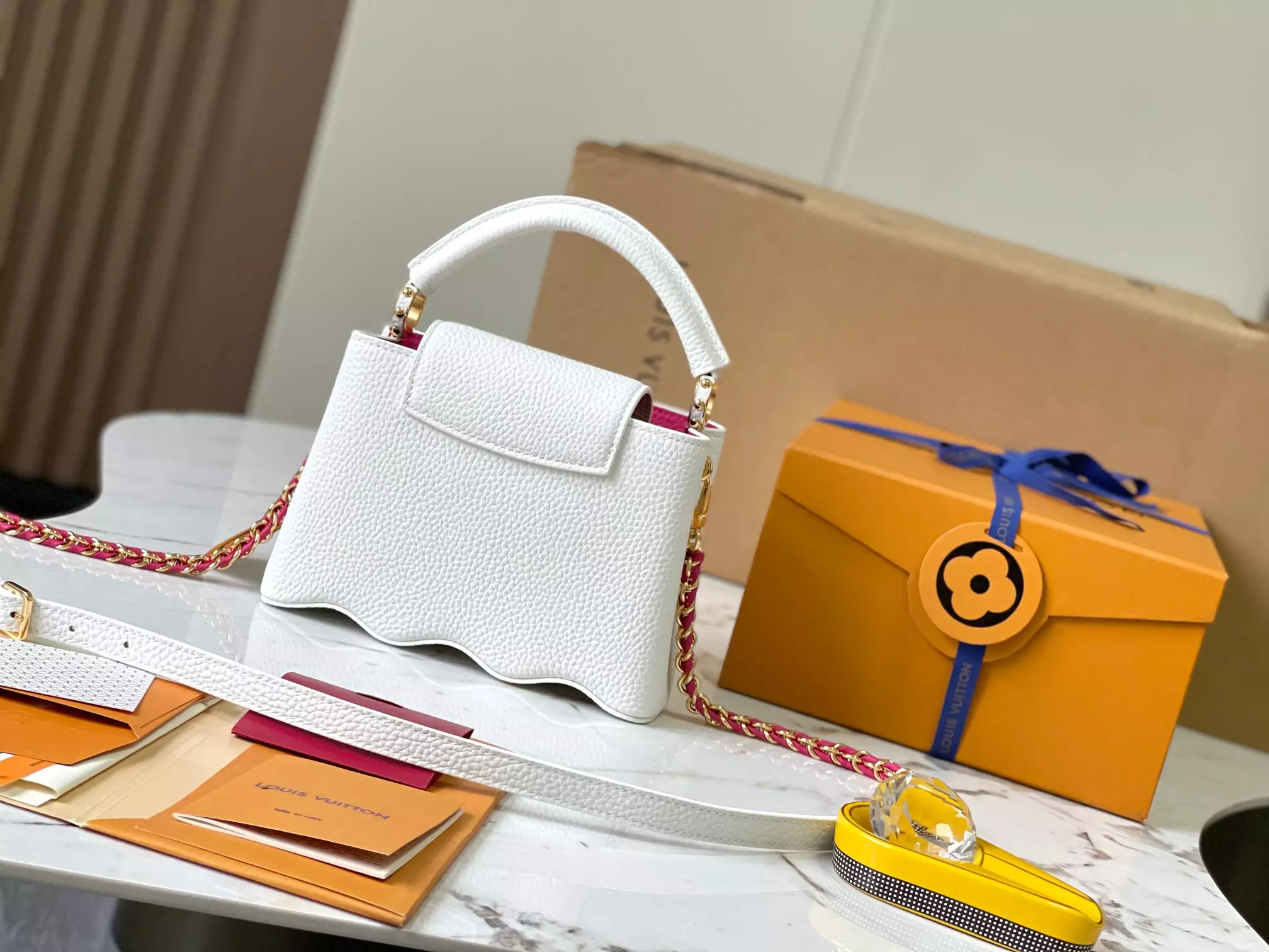 LV Capucines Mini Capushell in Snow White