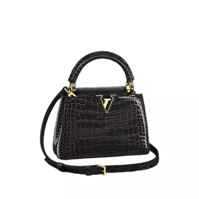 LV Capucines Mini Crocodilien Mat in Black